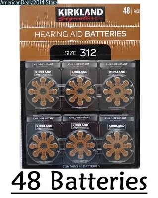 48 ct Kirkland Signature Hearing Aid Batteries #312 Zinc Air Long Lasting NEW! - Image 1 of 2