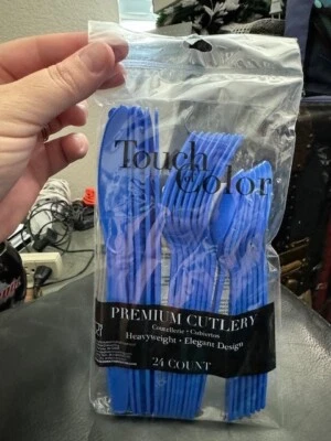 Cobalt Blue Premium Cutlery Plastic Assortment 24ct. Party Supply Tableware New! - Image 1 of 2