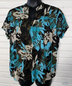 Camicetta tunica nuova con etichette LIZ CLAIBORNE taglia PLUS 2X verde oliva turchese foderata in rete S/S - Foto 1 di 10