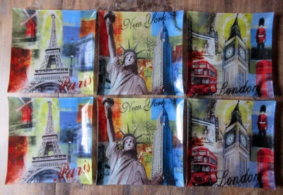 6 assiettes en verre imprimé plates carrées   24,5 cm x 24,5 cm - Photo 1/4