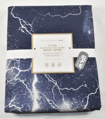 Pottery Barn Teen Storm Glow in the Dark Twin Duvet Cover Blue Lightning NWT! - Image 1 of 4