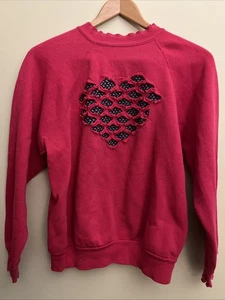 Sudadera Raglán Vintage Y2K Tultex Corazón Rosa Hecha a Mano Artes y Manualidades M EE. UU. - Imagen 1 de 6