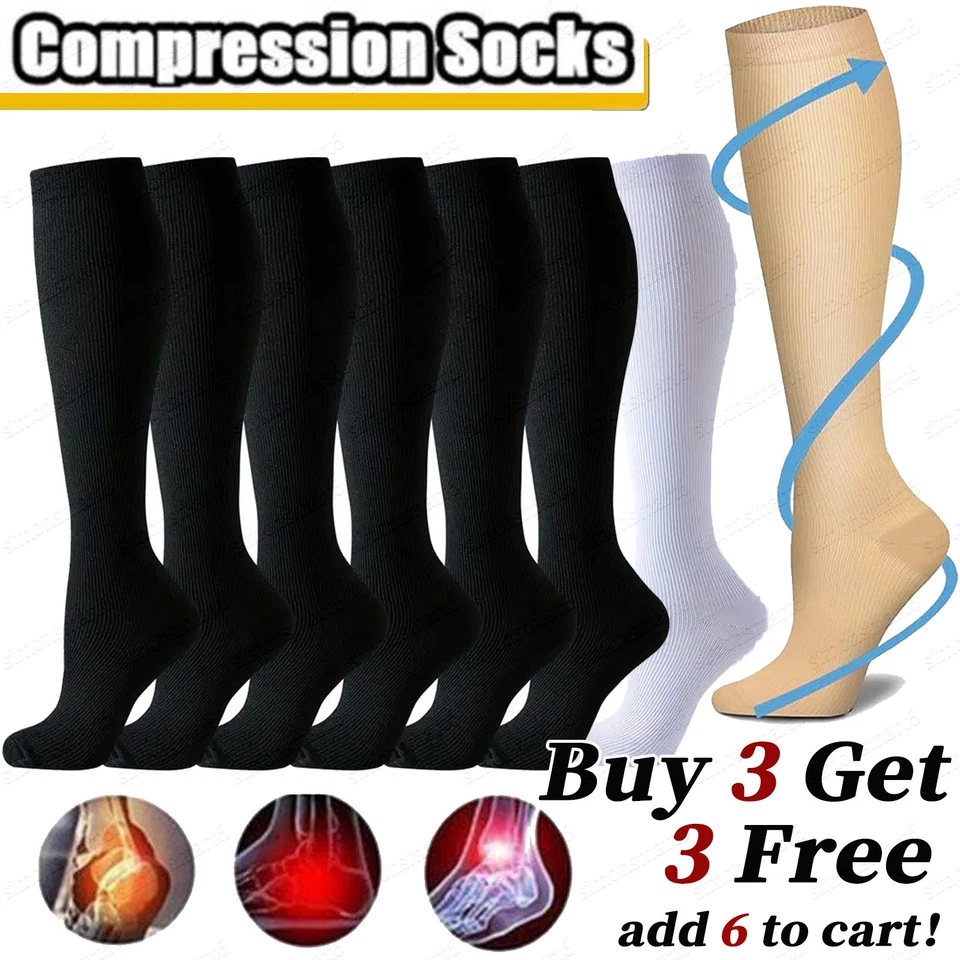 Compression Socks For Men & Women Varicose Veins Anti-Fatigue Flight Running NHS - Image 1 of 1
