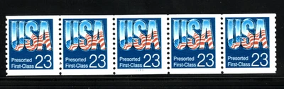 Stamp USA 23¢ Presorted First-Class Plate #1111 Coil Strips of 5 stamps SC#2608 - Image 1 of 2