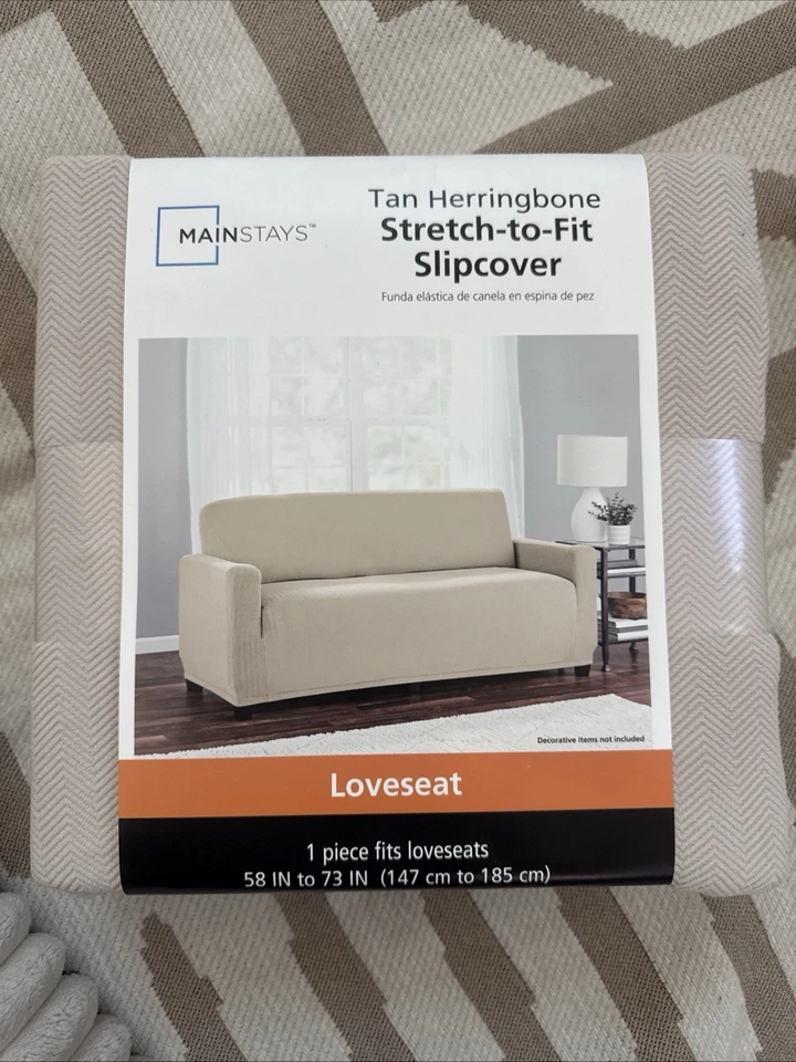 Funda de sofá Mainstays beige pixel tela elástica 1 pieza Foto 1 de 1
