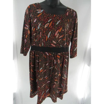 Isabel Alice Plus Size Women's Black Multi Color Leaf Print 3/4 Sleeve Dress 2X - Image 1 of 4