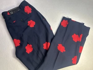 Pantalone Banana Republic blu navy rosso stampa fiori Avery Fit gamba dritta taglia 12 - Foto 1 di 8