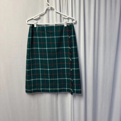 Vintage Evan-Picone Green Plaid Wool Skirt Womens Size 14 Fringe Classic Western - Image 1 of 4
