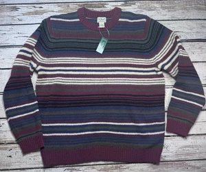 LL Bean Sweater Mens XL Striped 100% Lambs Wool Crew Neck Pullover NWT - Picture 1 of 4
