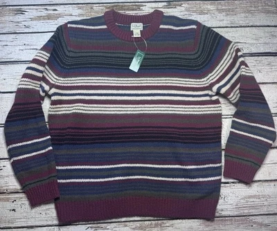 LL Bean Sweater Mens XL Striped 100% Lambs Wool Crew Neck Pullover NWT - Image 1 of 4