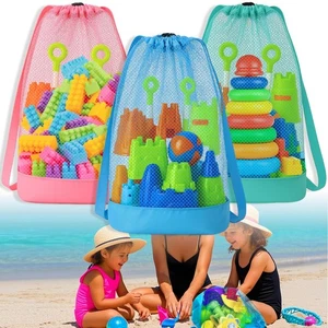 Bolsa de playa de malla grande para niños, paquete de 3 bolsas de juguetes de playa de arena con cordón, respaldo de malla... - Imagen 1 de 7