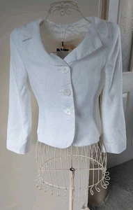 Hobbs White Mimi Coarse Linen Cropped Fitted Jacket Size 10 Uk BNWT - Picture 1 of 10