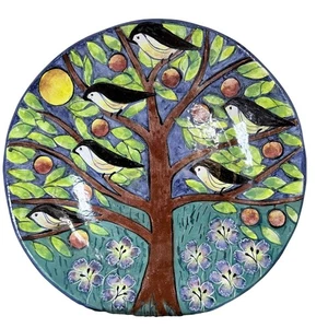 Hand Painted Ceramic Folk Art Tree of Life Decorative Wall Plate Pottery Signed - Picture 1 of 10