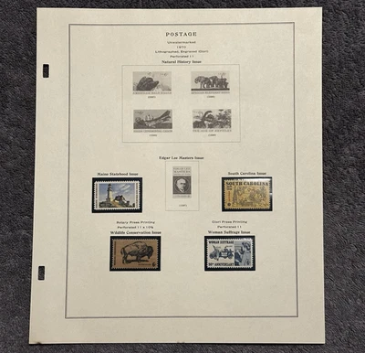 1940s–1950s US Commemorative Stamp Album Page Woman Suffrage, Maine, Bison - Image 1 of 3