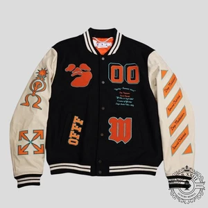 Off White Alien SS22 Varsity Jacket in Black/Orange - Picture 1 of 13