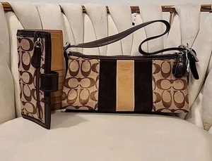 Coach Bag & Coach Wallet With Brown Fabric Credit Card Holder - Picture 1 of 9