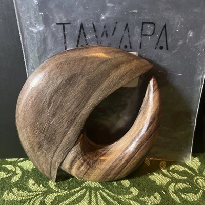Large 4" Tawapa Hand Carved Wood Jewelry Organic Hanging Contemporary USA design - Image 1 of 4