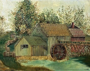 Vintage Original Joseph Garfinkel (1915-2004) alte Mühlenlandschaft Ölgemälde - Bild 1 von 9