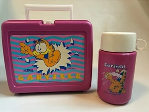 Garfield Lunch Box vintage 1978 Pink plastic With Thermos - Picture 1 of 18