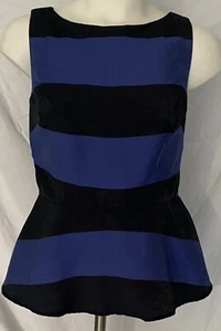 Women's NWT Banana Republic Top Blouse Peplum Blue/Black Striped Sleeveless Sz 0 - Picture 1 of 7