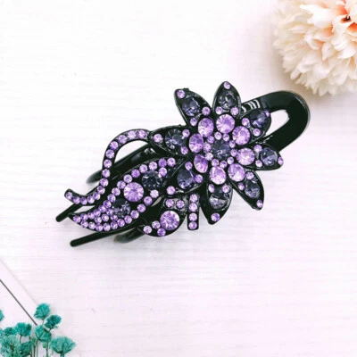 Pinzas para el cabello brillantes de diamantes de imitación hoja de flor pico de pato peine garras pinzas para el cabello retro Foto 1 de 4