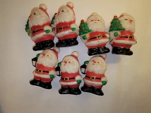Vintage Santa Clause String Light Covers Ornament. Blow Mold. Plastic Set Of 7 - Picture 1 of 6