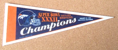 Mini flâmula Denver Broncos NFL Super Bowl XXXII 32 Champions 10 polegadas de comprimento - Imagem 1 de 4
