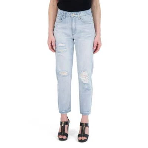 MSRP $39 Gogo Jeans Juniors' High-Rise Ripped Mom Jeans Blue Size 9 - Picture 1 of 4
