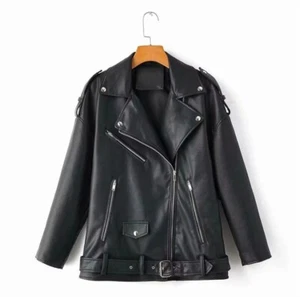Giacca Donna Moto Pelle Cappotto Retro Babbo Natale Donna Cerniera Diagonale Outwear - Foto 1 di 20