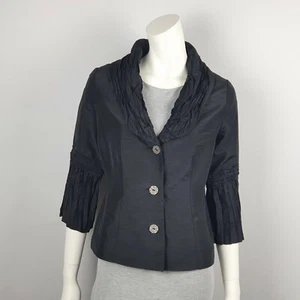 Chaqueta Blazer Dolina Para Mujer Talla 10 Negra Manga 3/4 Característica Cuello Arrugado Dobladillo - Imagen 1 de 11