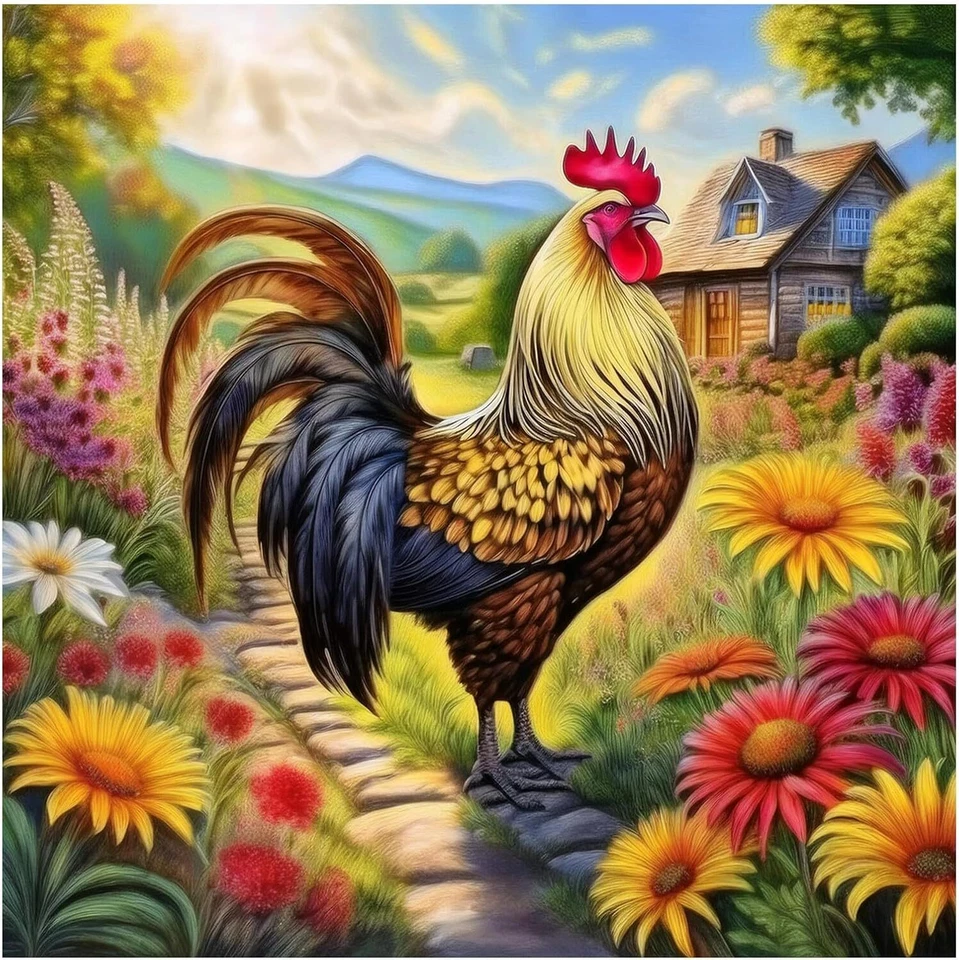 Tile Mural Farm Rooster Farmyard Decor Kitchen Wall Backsplash Marble Ceramic - Image 1 of 1