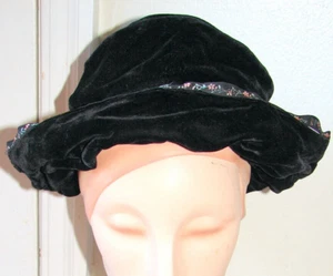 Vintage Slouchy BLACK VELVET HAT b2-8 - Picture 1 of 5
