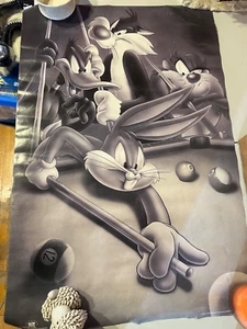 Looney Tunes Vintage 90s Poster: Buggs, Daffy, Sylvester, Taz Playing Pool  - Picture 1 of 7