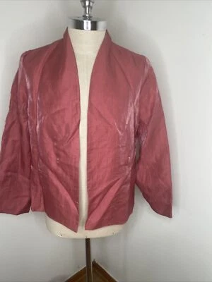 NEW Eileen Fisher Sz L Shawl Collar Jacket Iridescent Linen Pink Style 16fo-j445 - Image 1 of 4