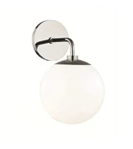 Mitzi Stella 7” 1-Light Polished Nickel Wall Sconce W/ Round White Glass Globe - Picture 1 of 6