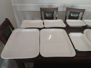 Set off 9 CWC sculpted white Grape Leaf serving platters  bowl Made in Italy  - Picture 1 of 9