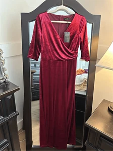 NEW Elegant Velvet Wrap V Neck Ruched Bodycon Maxi Dress M - Picture 1 of 2