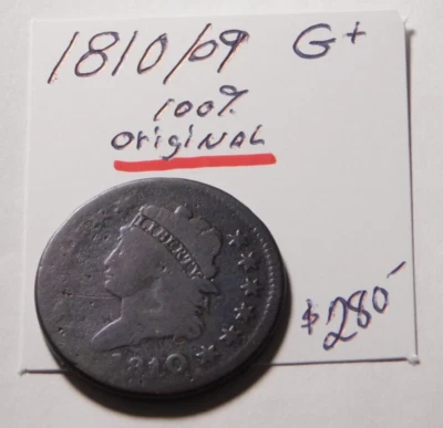VERY SCARCE  !!!!!!!!100% CHOCOLATE BROWN 1810 / 9 CLASSIC HEAD LARGE CENT G+ ⭐⭐ - Image 1 of 4