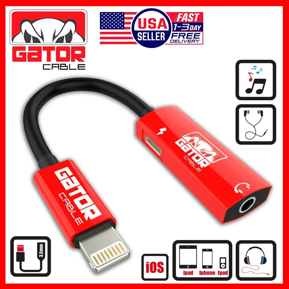 GATOR CABLE AUX Audio Adapter Converter 3.5mm For iPhone 8 X XR XS 11 12 13 14 Pro Max Plus