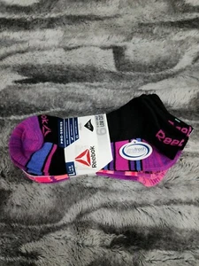 Reebok Low Cut Girls Socks Large 6 Pair Shoe Size 4-10 Pink Black No Show  - Picture 1 of 11