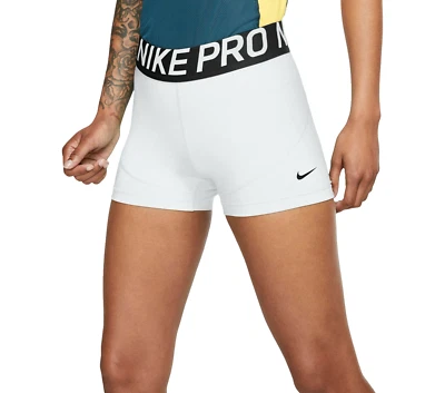 NEW! NIKE PRO [M] Women's 3" COMPRESSION Yoga/Gym Shorts-White/Black, AO9977-100 - Image 1 of 2
