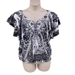 Blusa Apt 9 para mujer elegante talla XL negra blanca manga acampanada cintura reunida - Imagen 1 de 15