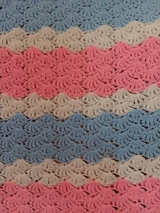 BEAUTIFUL HANDMADE CROCHET BABY BLANKET/AFGHAN PASTEL STRIPES 43"X55" - Picture 1 of 5