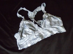 Shiny Light Blue Floral Lace Unlined AERIE Wireless Racerback Bralette Bra S - Picture 1 of 6