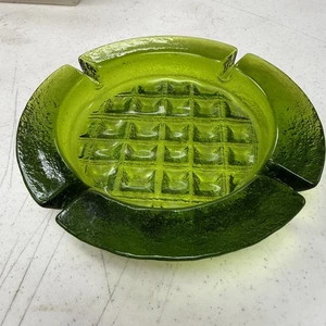 Heavy Vintage Ashtray Green Glass Solid 8” - Picture 1 of 10