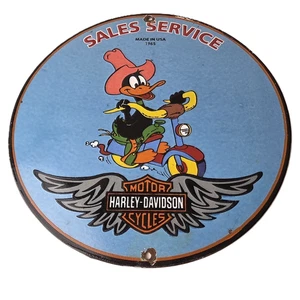 Insegna Moto Harley Davidson Vintage - Insegna Pompa Gas Servizio Porcellana Biker - Foto 1 di 14