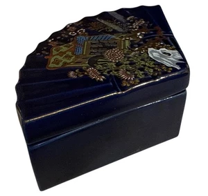 Vintage Porzellan tiefblau Fächerform Schmuckschatulle mit Deckel Made in Japan - Bild 1 von 7