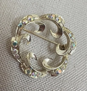 Vintage Modeschmuck Brosche Aurora Borealis Regenbogen Strass Anstecknadel - Bild 1 von 10