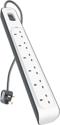 Belkin 6 Way/6 Plug 2m Surge Protection Extension Lead Strip, White 6 plugs  - Image 1 of 4