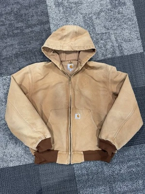 Carhartt Mens XL Fabric Lined Duck Canvas Hooded Brown Work Coat - Ripped Cuffs - Image 1 of 4